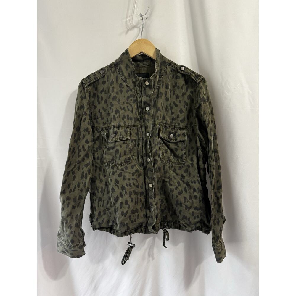 Rails Womens Large Collins Green Leopard Lightweight Jacket Linen Army Utility